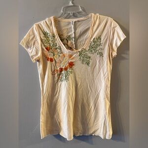 johnny was embroidered Relaxed Tee Sz S Pink Floral Cotton Casual Dc